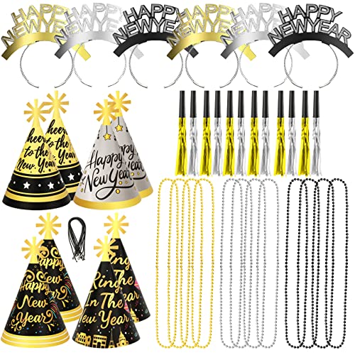 DPKOW Silvester Deko 2025 Party Set Partyhüte Silvester Haarreif Halsketten Silvester Kreischer für Deko Silvester Party 2025 Silvester Outfit Damen Männer Silvester Foto Requisiten von DPKOW