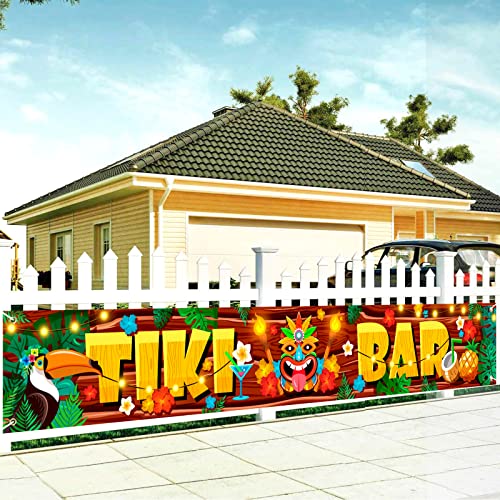 DPKOW Tiki Bar Banner für Hawaii Party Deko, Hawaiian Tropische Party Banner Luau Tiki Fotohintergrund für Tiki Bar Deko, Strand Pool Party Banner Sommerparty Deko Babyparty Geburtstag, 270 x 40 cm von DPKOW