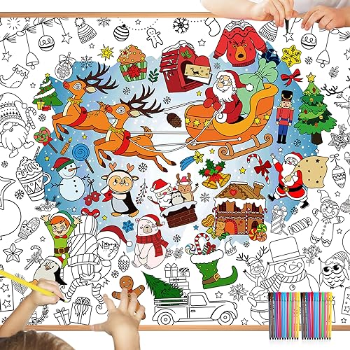 DPKOW Weihnachten Ausmalen Tischdecke für Kinder mit Stiften, 47 x 33 Zoll Riese Papier Weihnachten Bemalbare Tischdecke für Kinder Weihnachten Basteln Geschenk, Groß Weihnachten Ausmalen Poster von DPKOW