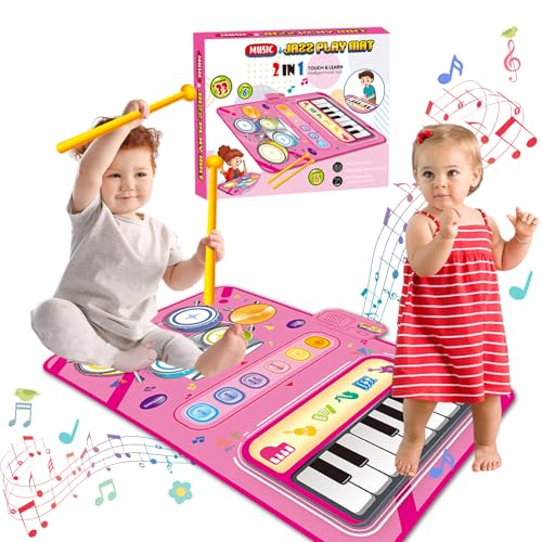 DQMOON Musikmatte mit 2 Trommelstöcke, Mädchen Geschenke Kinderspielzeug Musik Klaviermatte Tanzmatte Keyboard Kinder, Kindergeburtstag Geschenke für Jungen Mädchen 3 4 5 6 Jahre, Weihnachts Geschenke von DQMOON