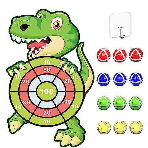 Dinosaurier Spielzeug für 3–9, 76cm Kinder Klett Dartscheibe mit 12 Klebrigen Bällen, Drinnen und Draußen Hängendes Dart Wurfspiel Sets für Kinder Groß und Klei, Geburtstags Geschenke für Kinder 4–10 von DQMOON