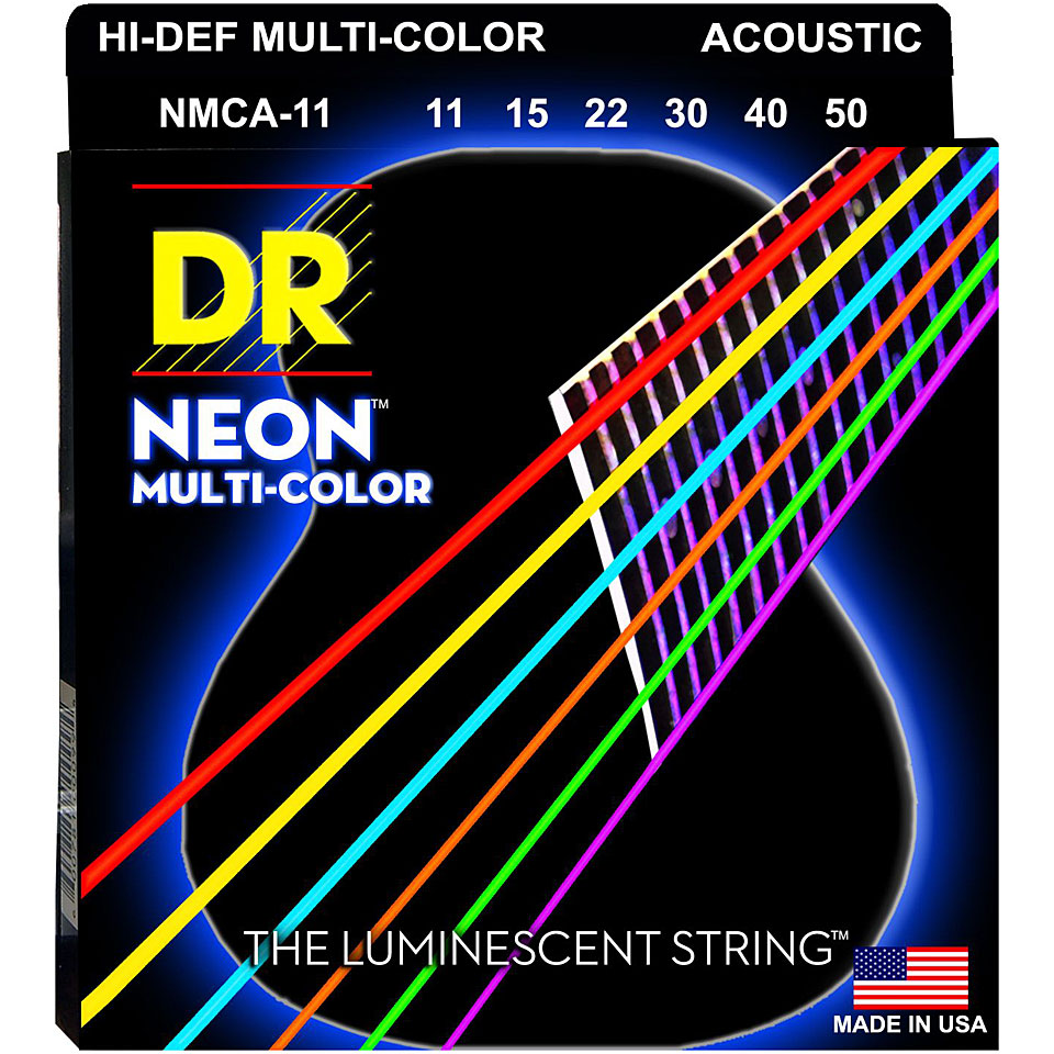 DR Strings Neon Multi-Color Coated NMCA-11 Custom Light Saiten von DR Strings