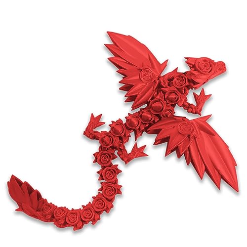 DRAJOIN 3D Gedrucktess Drachenspielzeug Rose Fliegende Drachenfiguren mit Flexiblen Flügeln und Gelenken, Tierfiguren (A-FlammenRot, 25cm) von DRAJOIN