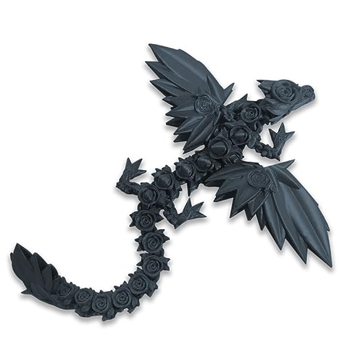 DRAJOIN 3D Gedrucktess Drachenspielzeug Rose Fliegende Drachenfiguren mit Flexiblen Flügeln und Gelenken, Tierfiguren (A-Kosmisches Schwarz, 35cm) von DRAJOIN