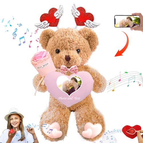 DRAJOIN Personalisierte Teddybär Valentinstag mit Herz für Männer Frauen, Valentine Teddybär mit Text Foto, Personalisierte Geschenke Kinder Erwachsene (30 cm) von DRAJOIN