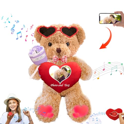 DRAJOIN Personalisierte Teddybär Valentinstag mit Herz für Männer Frauen, Valentine Teddybär mit Text Foto, Personalisierte Geschenke Kinder Erwachsene (30 cm) von DRAJOIN