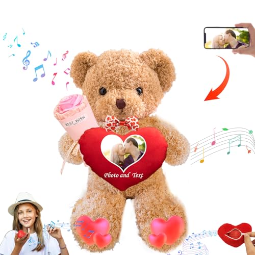 DRAJOIN Personalisierte Teddybär Valentinstag mit Herz für Männer Frauen, Valentine Teddybär mit Text Foto, Personalisierte Geschenke Kinder Erwachsene (30 cm) von DRAJOIN