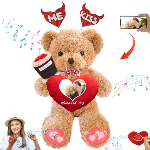 DRAJOIN Personalisierte Teddybär Valentinstag mit Herz für Männer Frauen, Valentine Teddybär mit Text Foto, Personalisierte Geschenke Kinder Erwachsene (30 cm) von DRAJOIN