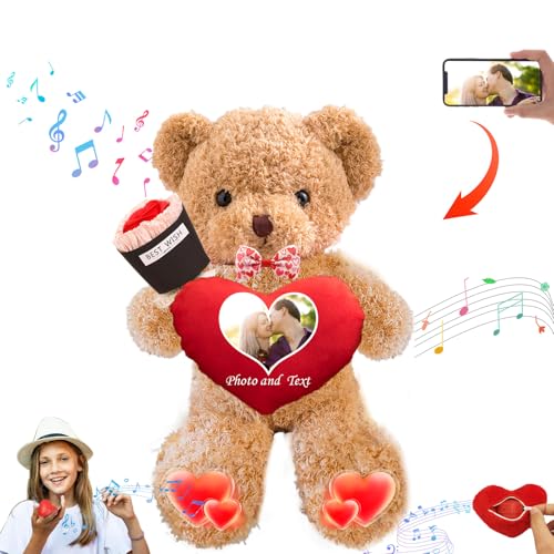 DRAJOIN Personalisierte Teddybär Valentinstag mit Herz für Männer Frauen, Valentine Teddybär mit Text Foto, Personalisierte Geschenke Kinder Erwachsene (30 cm) von DRAJOIN