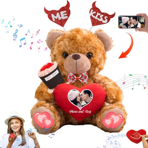 DRAJOIN Personalisierte Teddybär Valentinstag mit Herz für Sie Ihn, Plüschtiere Valentine Teddybär mit Text Foto, Personalisierte Geschenke Geburtstag (20 cm) von DRAJOIN