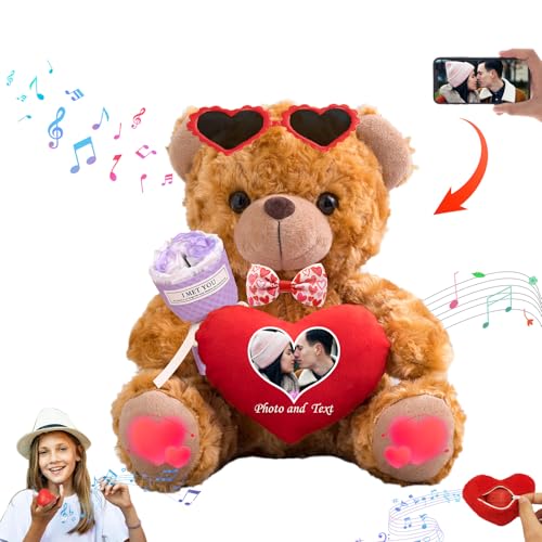 DRAJOIN Personalisierte Teddybär Valentinstag mit Herz für Sie Ihn, Plüschtiere Valentine Teddybär mit Text Foto, Personalisierte Geschenke Geburtstag (20 cm) von DRAJOIN