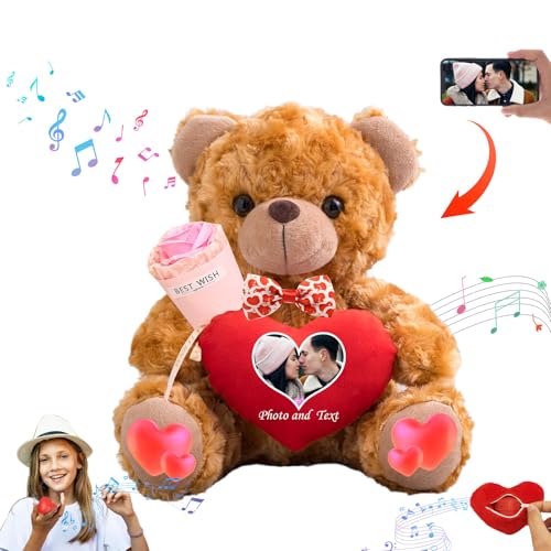 DRAJOIN Personalisierte Teddybär Valentinstag mit Herz für Sie Ihn, Plüschtiere Valentine Teddybär mit Text Foto, Personalisierte Geschenke Geburtstag (20 cm) von DRAJOIN