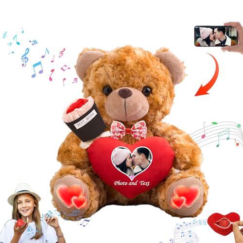 DRAJOIN Personalisierte Teddybär Valentinstag mit Herz für Sie Ihn, Plüschtiere Valentine Teddybär mit Text Foto, Personalisierte Geschenke Geburtstag (20 cm) von DRAJOIN