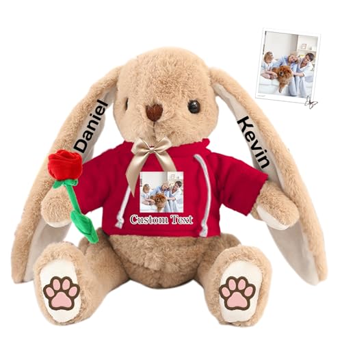 DRAJOIN Personalisierter Osterhase, Plüschkaninchen mit Namen und Foto, Personalisiertes Langohrkaninchen für Neugeborene, Babys, Kinder und Erwachsene, 18 cm von DRAJOIN