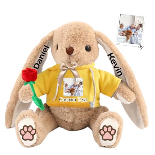 DRAJOIN Personalisierter Osterhase, Plüschkaninchen mit Namen und Foto, Personalisiertes Langohrkaninchen für Neugeborene, Babys, Kinder und Erwachsene, 18 cm von DRAJOIN