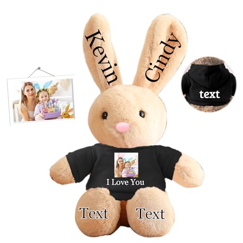 DRAJOIN Personalisierter Osterhase, Plüschtier mit Namen und Foto, Personalisiertes Plüschkaninchen-Geschenk für Mädchen, Jungen, Kinder und Erwachsene, 35 cm von DRAJOIN