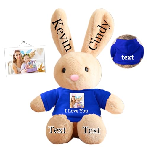 DRAJOIN Personalisierter Osterhase, Plüschtier mit Namen und Foto, Personalisiertes Plüschkaninchen-Geschenk für Mädchen, Jungen, Kinder und Erwachsene, 35 cm von DRAJOIN