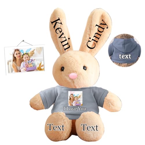 DRAJOIN Personalisierter Osterhase, Plüschtier mit Namen und Foto, Personalisiertes Plüschkaninchen-Geschenk für Mädchen, Jungen, Kinder und Erwachsene, 35 cm von DRAJOIN