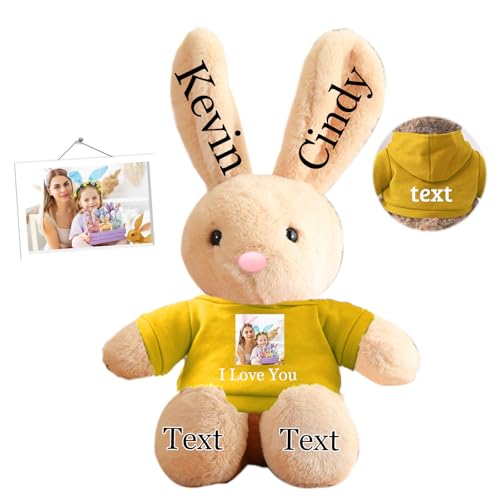 DRAJOIN Personalisierter Osterhase, Plüschtier mit Namen und Foto, Personalisiertes Plüschkaninchen-Geschenk für Mädchen, Jungen, Kinder und Erwachsene, 35 cm von DRAJOIN