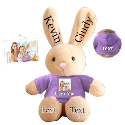 DRAJOIN Personalisierter Osterhase, Plüschtier mit Namen und Foto, Personalisiertes Plüschkaninchen-Geschenk für Mädchen, Jungen, Kinder und Erwachsene, 35 cm von DRAJOIN