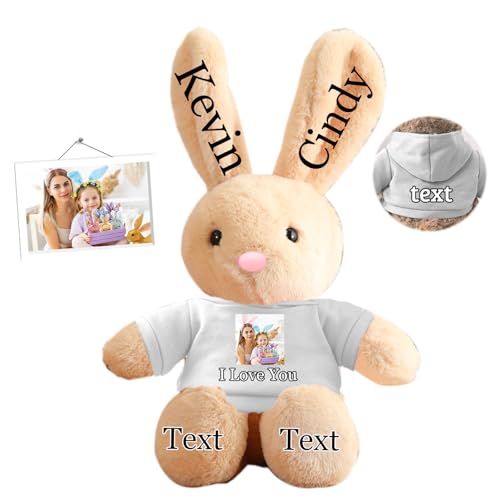 DRAJOIN Personalisierter Osterhase, Plüschtier mit Namen und Foto, Personalisiertes Plüschkaninchen-Geschenk für Mädchen, Jungen, Kinder und Erwachsene, 35 cm von DRAJOIN