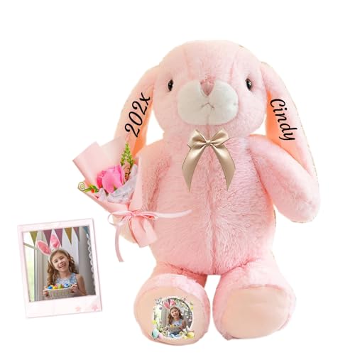 DRAJOIN Personalisierter Osterhase, Plüschtier mit Namen und Foto, Personalisiertes Plüschkaninchen für Babys, Erstes Ostergeschenk für Kinder, 28 cm von DRAJOIN