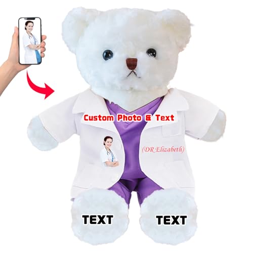 DRAJOIN Personalisierter Teddybär mit Foto Text, Kuscheltier als Geschenk für Krankenschwestern, Arztgeschenk für Männer Frauen, Personalisiertes Geschenk Medizinstudenten Abschlussgeschenk, 25cm DRAJOIN Personalisierter Teddybär mit Foto Text, Kuscheltier als Geschenk für Krankenschwestern, Arztgeschenk für Männer Frauen, Personalisiertes Geschenk Medizinstudenten Abschlussgeschenk, 25cm von DRAJOIN