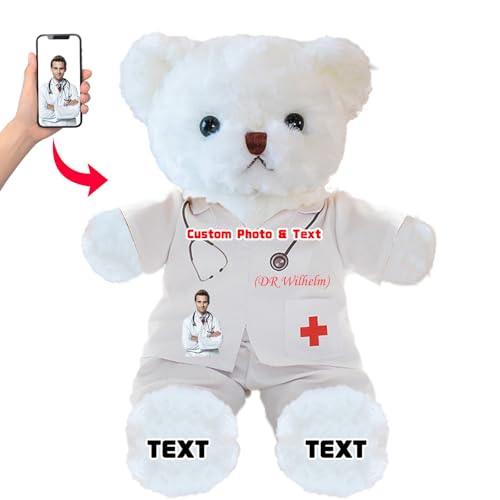 DRAJOIN Personalisierter Teddybär mit Foto Text, Kuscheltier als Geschenk für Krankenschwestern, Arztgeschenk für Männer Frauen, Personalisiertes Geschenk Medizinstudenten Abschlussgeschenk, 25cm DRAJOIN Personalisierter Teddybär mit Foto Text, Kuscheltier als Geschenk für Krankenschwestern, Arztgeschenk für Männer Frauen, Personalisiertes Geschenk Medizinstudenten Abschlussgeschenk, 25cm von DRAJOIN