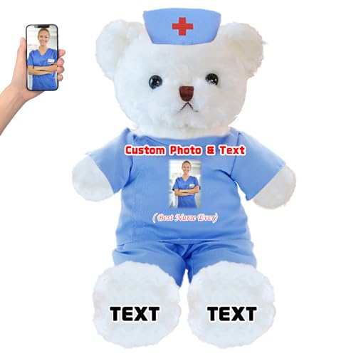 DRAJOIN Personalisierter Teddybär mit Foto Text, Kuscheltier als Geschenk für Krankenschwestern, Arztgeschenk für Männer Frauen, Personalisiertes Geschenk Medizinstudenten Abschlussgeschenk, 25cm DRAJOIN Personalisierter Teddybär mit Foto Text, Kuscheltier als Geschenk für Krankenschwestern, Arztgeschenk für Männer Frauen, Personalisiertes Geschenk Medizinstudenten Abschlussgeschenk, 25cm von DRAJOIN