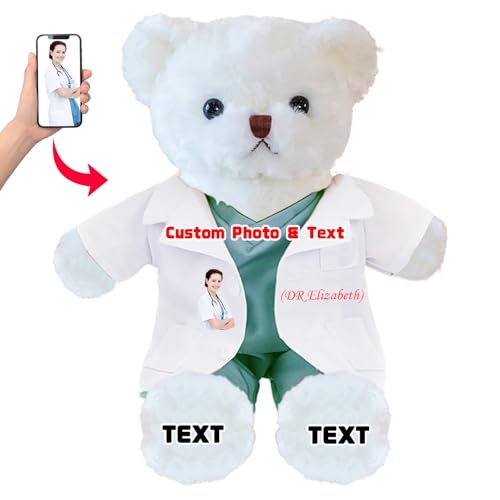 DRAJOIN Personalisierter Teddybär mit Foto Text, Kuscheltier als Geschenk für Krankenschwestern, Arztgeschenk für Männer Frauen, Personalisiertes Geschenk Medizinstudenten Abschlussgeschenk, 30cm DRAJOIN Personalisierter Teddybär mit Foto Text, Kuscheltier als Geschenk für Krankenschwestern, Arztgeschenk für Männer Frauen, Personalisiertes Geschenk Medizinstudenten Abschlussgeschenk, 30cm von DRAJOIN