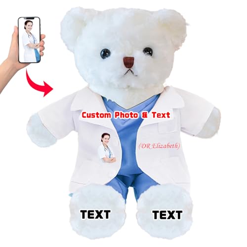 DRAJOIN Personalisierter Teddybär mit Foto Text, Kuscheltier als Geschenk für Krankenschwestern, Arztgeschenk für Männer Frauen, Personalisiertes Geschenk Medizinstudenten Abschlussgeschenk, 30cm DRAJOIN Personalisierter Teddybär mit Foto Text, Kuscheltier als Geschenk für Krankenschwestern, Arztgeschenk für Männer Frauen, Personalisiertes Geschenk Medizinstudenten Abschlussgeschenk, 30cm von DRAJOIN