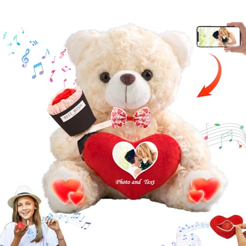 DRAJOIN Personalisierter Teddybär mit Herz für Ihn Sie Valentinstag Teddybär mit Text Foto, Personalisierte Geschenke Valentine Teddybär als besondere Geschenke zum Valentinstag (20 cm) von DRAJOIN