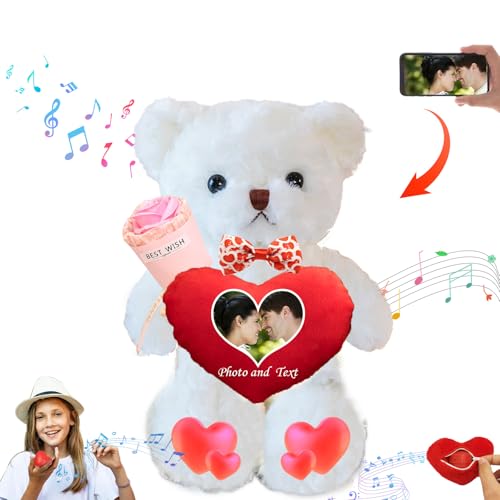 DRAJOIN Teddybär Valentinstag Personalisierte mit Text Foto, Valentine Teddybär als Personalisierte Frauen Männer (30 cm) von DRAJOIN