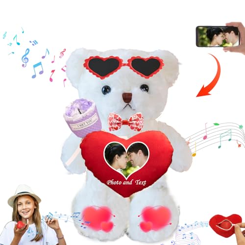 DRAJOIN Teddybär Valentinstag Personalisierte mit Text Foto, Valentine Teddybär als Personalisierte Frauen Männer (30 cm) von DRAJOIN