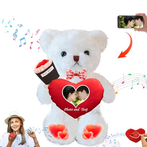 DRAJOIN Teddybär Valentinstag Personalisierte mit Text Foto, Valentine Teddybär als Personalisierte Frauen Männer (30 cm) von DRAJOIN