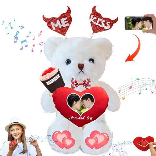 DRAJOIN Teddybär Valentinstag Personalisierte mit Text Foto, Valentine Teddybär als Personalisierte Frauen Männer (30 cm) von DRAJOIN