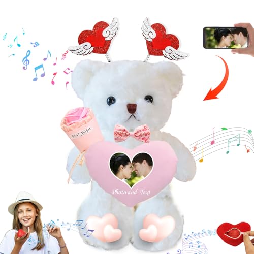 DRAJOIN Teddybär Valentinstag Personalisierte mit Text Foto, Valentine Teddybär als Personalisierte Frauen Männer (30 cm) von DRAJOIN