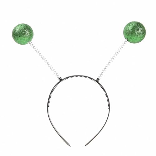 DRALOFAO Alien Haarreif in silber | Kopfschmuck mit 2 runden schwingenden Kugeln | Glitzer Disco Bälle | Accessoire zu Fasching & Karneval | Haarschmuck für Silvester Neujahr | für Damen & Herren von DRALOFAO