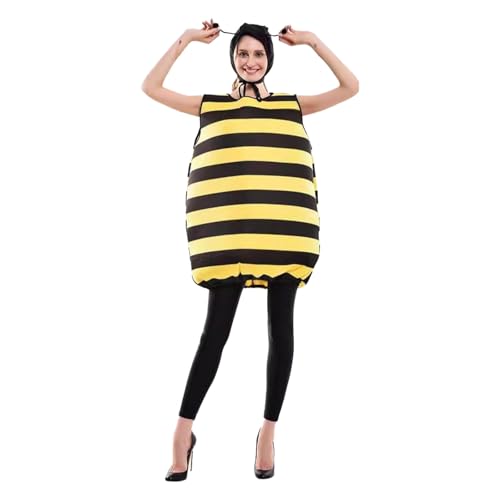 DRALOFAO Biene Kostüm, Bienen Kostüm Damen Bienenkostüm Erwachsene Kostüm Biene Haarreif, Biene Flügel, Faschingskostüme Frauen Biene Für Cosplay Party Karneval, S-3Xl von DRALOFAO