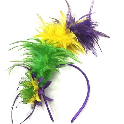 DRALOFAO Feder Haarreifen, Feder Kopfschmuck Bunt Stirnband Federschmuck - Bunte Haarband Karneval Haarreif Regenbogen Feder Kopfschmuck Feder Kopfbedeckung Kostüm Für Halloween Cosplay Party von DRALOFAO