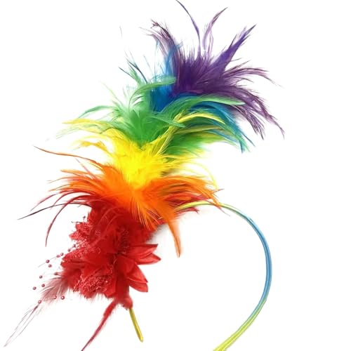 DRALOFAO Feder Haarreifen, Feder Kopfschmuck Haarreif Karneval Haarschmuck - Bunte Haarreifen Fascinator Regenbogen Papagei Federschmuck Brasilien Kostüm Für Ostertag Hochzeit Cosplay Party von DRALOFAO