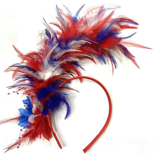 DRALOFAO Haarreif Feder, Feder Kopfschmuck Haarreif Karneval Haarschmuck - Bunte Haarreifen Fascinator Regenbogen Papagei Federschmuck Brasilien Kostüm Für Ostertag Hochzeit Cosplay Party von DRALOFAO