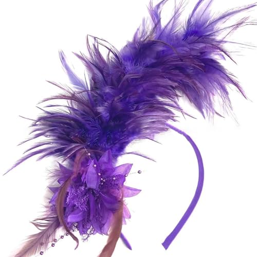 DRALOFAO Haarreif Federn Bunt, Feder Kopfschmuck Haarreif Karneval Haarschmuck - Bunte Haarreifen Fascinator Regenbogen Papagei Federschmuck Brasilien Kostüm Für Ostertag Hochzeit Cosplay Party von DRALOFAO