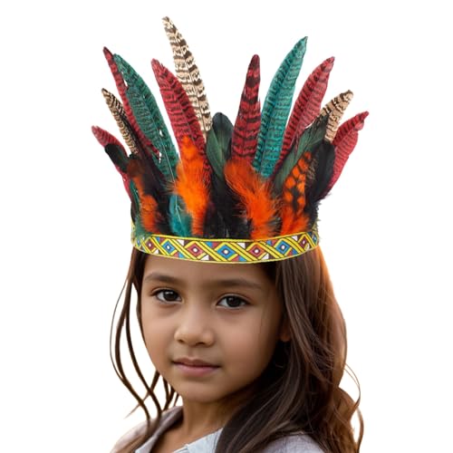 Indische Feder Stirnband Tribal Federn Krone Kopfschmuck Karneval Fascinator Indianer Kopfschmuck Pfauenfedern Festival Kostüm Haarschmuck für Frauen und Mädchen Pfau Kopfschmuck Damen/Herren von DRALOFAO