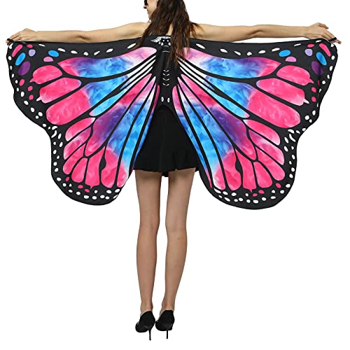 Schmetterling Umhang Damen,Damen Schmetterling Kostüm Umhang mit Schmetterling Haarreif,Schmetterlingsflügel, Erwachsene Fee Kostüm,Bunter Schmetterling Umhang,für Halloween Fasching Party Cosplay von DRALOFAO