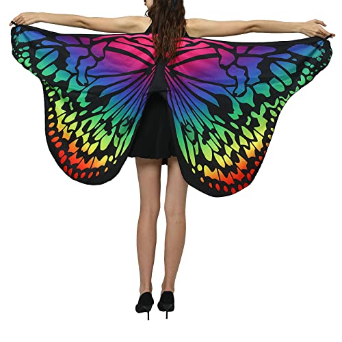 Schmetterling Umhang Damen,Damen Schmetterling Kostüm Umhang mit Schmetterling Haarreif,Schmetterlingsflügel, Erwachsene Fee Kostüm,Bunter Schmetterling Umhang,für Halloween Fasching Party Cosplay von DRALOFAO