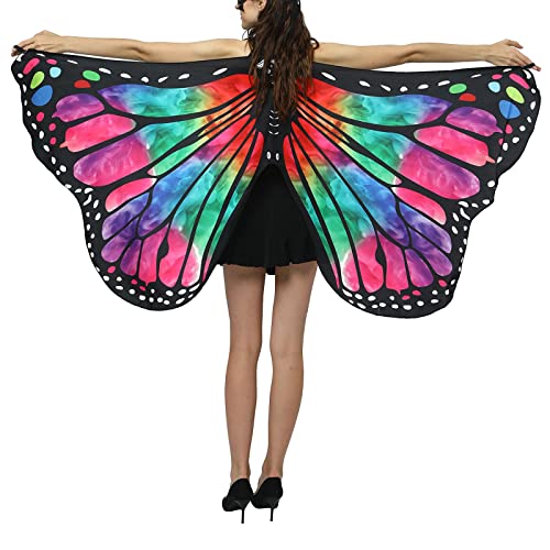 Schmetterling Umhang Damen,Damen Schmetterling Kostüm Umhang mit Schmetterling Haarreif,Schmetterlingsflügel, Erwachsene Fee Kostüm,Bunter Schmetterling Umhang,für Halloween Fasching Party Cosplay von DRALOFAO