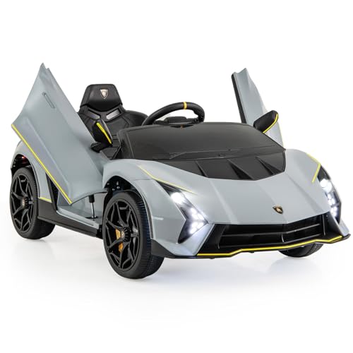 DREAMADE 12 V Lamborghini Elektroauto für Kinder, Kinder Elektroauto mit Fernbedienung, LED Lichter, Musik, Schaukelfunktion& Stoßfeste Räder, Elektrofahrzeug für Kinder von 3-8 Jahren (Grau) von DREAMADE