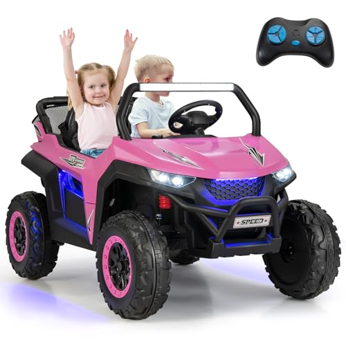 DREAMADE 12V 2 Sitzer Elektroauto für Kinder, Elektrofahrzeuge mit 2,4 Ghz Fernbedienung & Musik & Scheinwerfer & USB, Elektro Auto für Kinder ab 3 Jahren, bis zu 59 kg belastbar (Pink) von DREAMADE