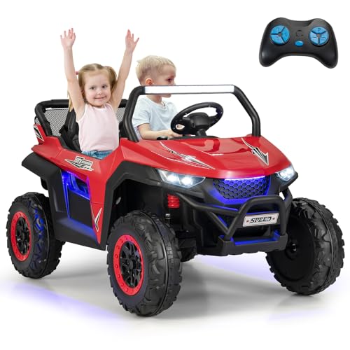 DREAMADE 12V 2 Sitzer Elektroauto für Kinder, Elektrofahrzeuge mit 2,4 Ghz Fernbedienung & Musik & Scheinwerfer & USB, Elektro Auto für Kinder ab 3 Jahren, bis zu 59 kg belastbar (Rot) von DREAMADE